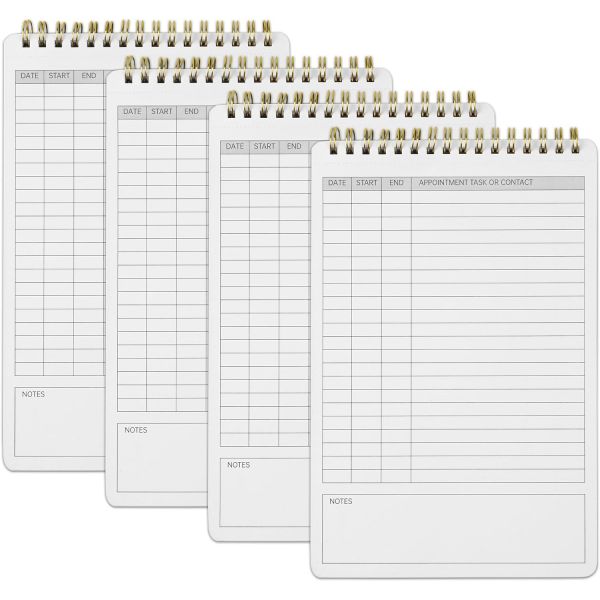 4팩 활동 로그 나선형 노트북 타임시트 일일 로그북 체크<b>리스트</b> 메모장 날짜 미정 플래너 <b>콜</b> 업무용 보관 포함 6 9 in 54 장