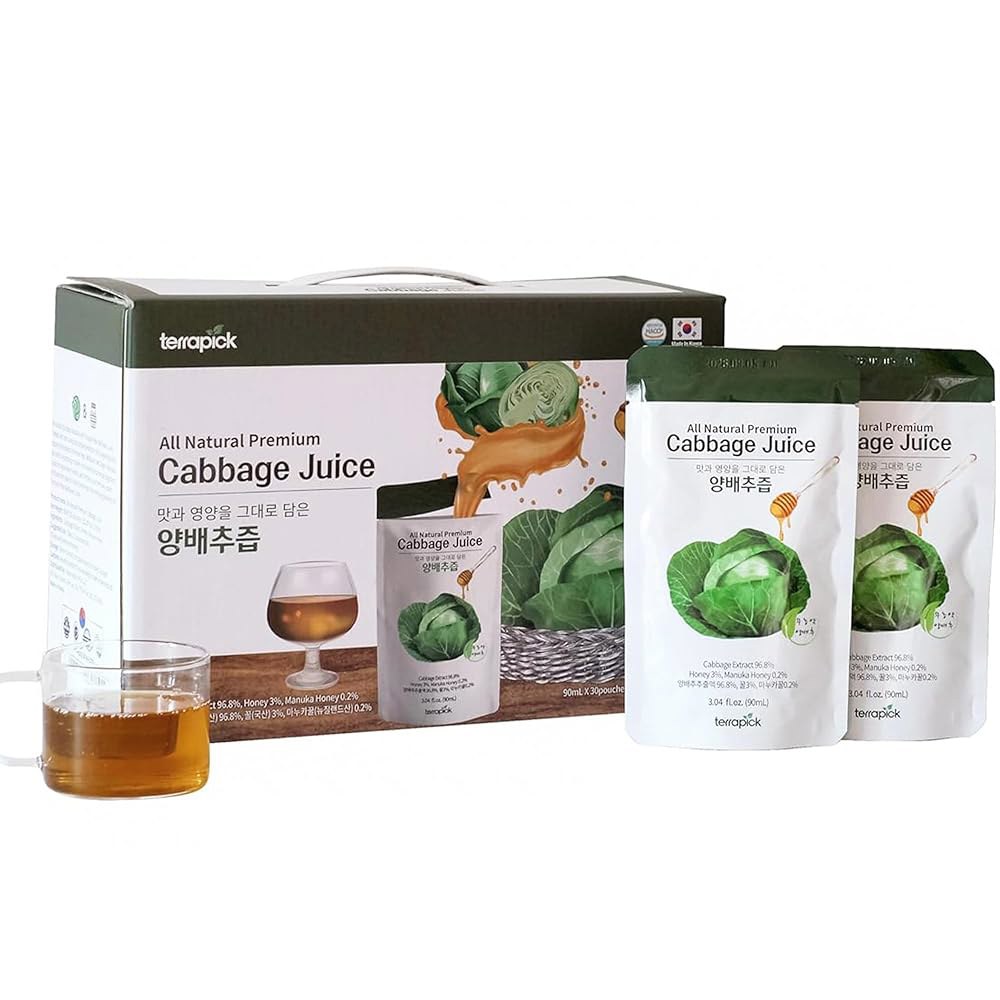마누카 꿀로 단맛을 낸 테라픽 <b>그린</b> 양배추 주스 - 천연 추출 야채 슈퍼푸드(3.04 플로즈 X 30 파우치)