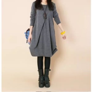 초특가세일 로미홀리 빅사이즈 가을겨울 주름 라운드넥 긴팔 원피스 107