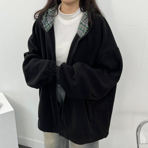 도톰 체크 배색 후리스 점퍼 2컬러 예쁜안감 따뜻 포근 학생 10대 캐주얼 데일리 자켓