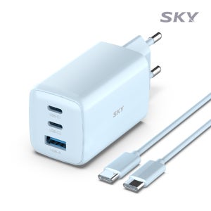 필 GaN65 큐브 65W 4세대 초미니 3포트 충전기+60W 케이블 블루