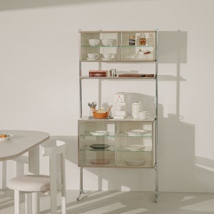 고트 수납장 3단 벽선반장 월 캐비넷 미드센츄리 모던 유리 주방수납장 (키친형)