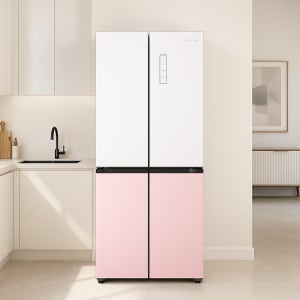 쿠잉 4도어 양문형냉장고 MD405 대용량 저소음 신혼 프리스탠딩 화이트핑크