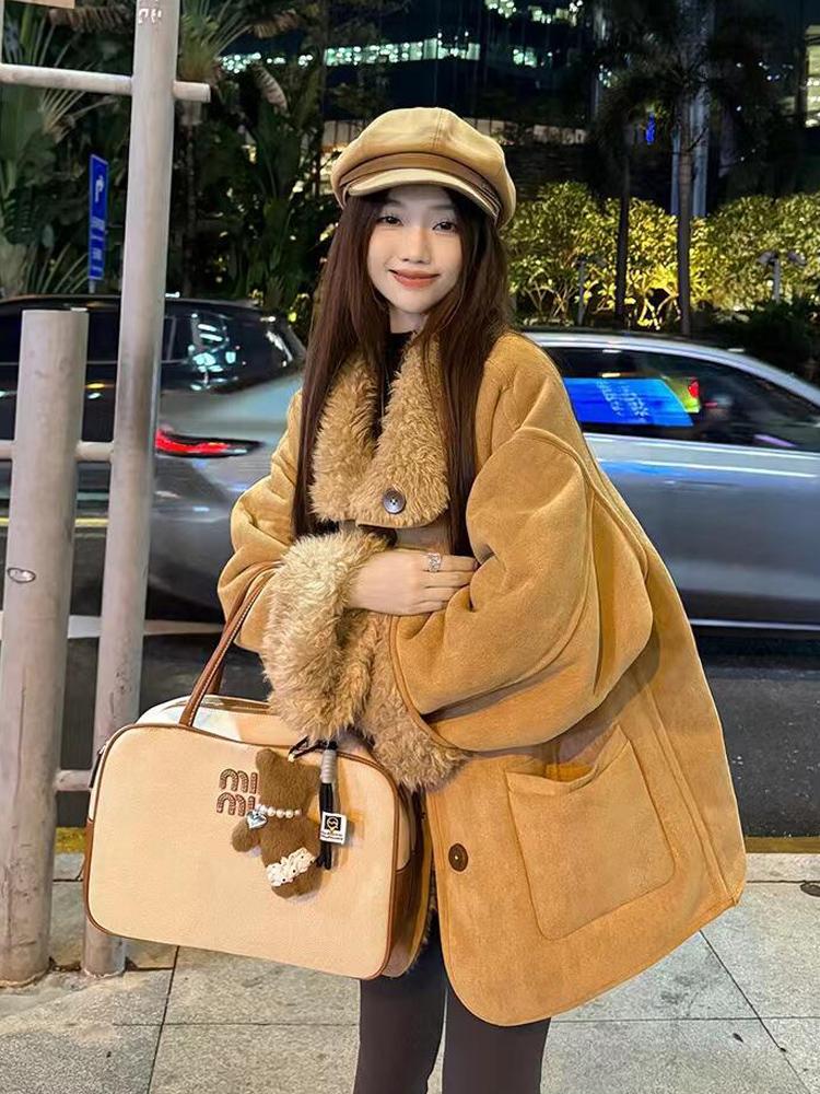 버터 버니 양면착용 카멜 하프코트 스웨이드 카키 S 42.5~55kg