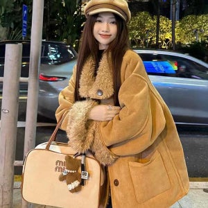 버터 버니 양면착용 카멜 하프코트 스웨이드 카키 S 42.5~55kg