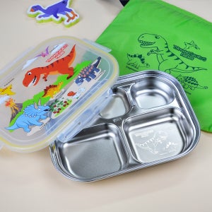 키친유 티라노 5구 유아 스텐 식판 도시락 가방세트 아기 유아동 공룡 식기 어린이집 준비물