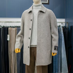 바쏘옴므 울 캐시미어 구스다운 내피 핸드메이드 발마칸 남자 코트 베이지 WSZ4CJ23