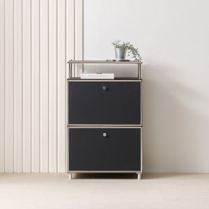 라자가구 위드 모던 미드센츄리 선반형 서랍장 600x400x940mm, 2단, 블랙