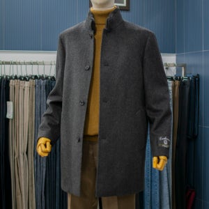 바쏘옴므 밍크 FUR 라이너 캐시미어 하이넥 구스다운 남자 코트 다크베이지 WSZ4CJ31