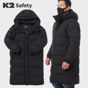 K2 세이프티 롱패딩 점퍼 이중지퍼 듀폰 방풍 겨울 보온 남성 후드 단체복 보안 작업 등산