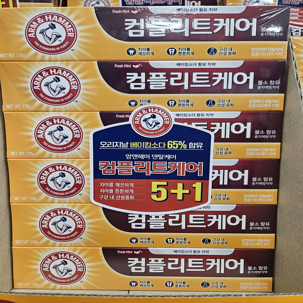 암앤해머 덴탈케어 <b>컴플리트</b>케어 치약 178g x 6개 베이킹소다 치태 개운 입냄새제거