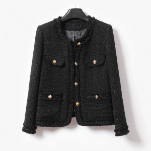 고급 홍콩 수입보세의류 블랙 펄 트위드 자켓 금장 노카라 하객룩 오피스룩 올드머니룩