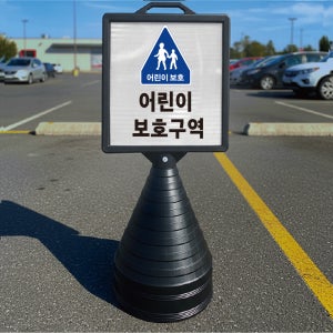 어린이 보호구역 입간판 검정오뚜기 사각형 물통 스탠딩 표지판 단면