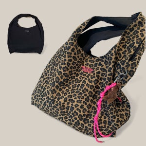 mddas 호피 가방 에코백 데일리 가벼운 양면 캔버스 빅 백