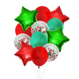 축하합니다 크리스마스 은박 혼합 컨페티 레드그린 풍선 세트 크리스마스파티 데코