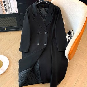 여성트렌치코트 150Kg 플러스 사이즈 바스트 156 롱 블랙 겨울 7XL 8XL 여성용