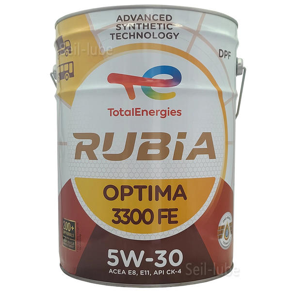 <b>토탈</b> 루비아 옵티마 3300 FE 5W30 20L CK-4 E8 상용차 100 합성 연비절감형 장수명 디젤 엔진오일 (10W40 대체시 연비개선)