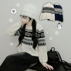 [겨울감성☃❄/반집업]캐럴눈꽃노르딕패턴카라반집업니트(2color)