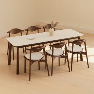 라미에스 솔브 월넛 호두나무 포세린 세라믹 식탁세트 식탁1+의자4, 1800mm, 시비오네 세라믹 상판 / 잔잔한 패턴
