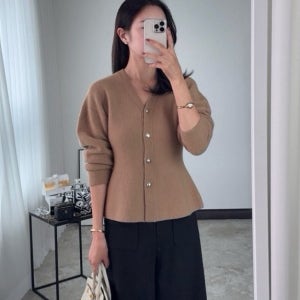 아워글래스 카디건 홀가먼트 울 캐시미어 A라인 허리라인 브이넥 가디건