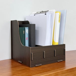 올지 우드 파일꽂이 서류 정리함 화일 박스 3단, 다크브라운