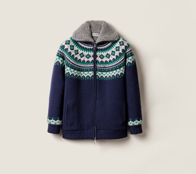 미우미우 가디건 Wool and fleece cardigan with zipper