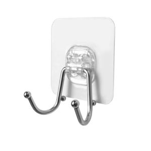 올지 무타공 접착식후크 벽 걸이 고리 매직 투명 초강력 30kg 2중고리 실버, 12개