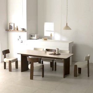 카펜터홈 모아이 고무나무원목 양면 포세린세라믹 식탁+의자4, 2000mm, 월넛