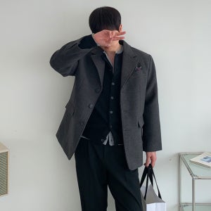 오버핏 울 쓰리버튼 미니멀 무지 싱글 자켓 블레이저 (3color)