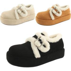 퍼 버클 무스탕 털 플랫폼 플랫 로퍼 4cm