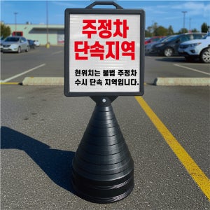 주정차 단속지역 현위치 입간판 검정오뚜기 사각형 물통 스탠딩 표지판 단면