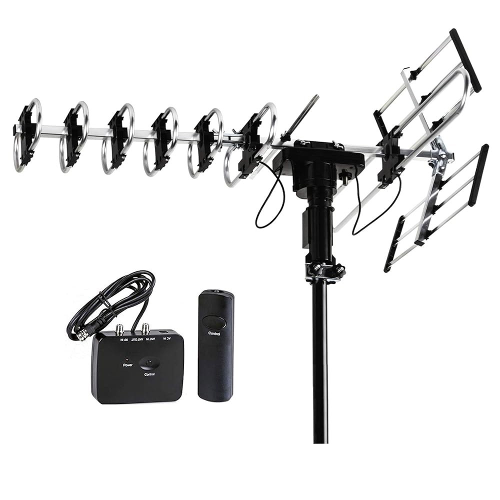 모터가 장착된 360 회전, 적외선 리모컨이 5성급 실외 안테나 HD TV 200마일 범위, UHF/VHF/FM 라디오 Antenna