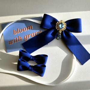 [유주LIKE] 강아지 리본 목걸이 넥타이 리본핀 2P 세트 블루 파랑 애견 핸드메이드