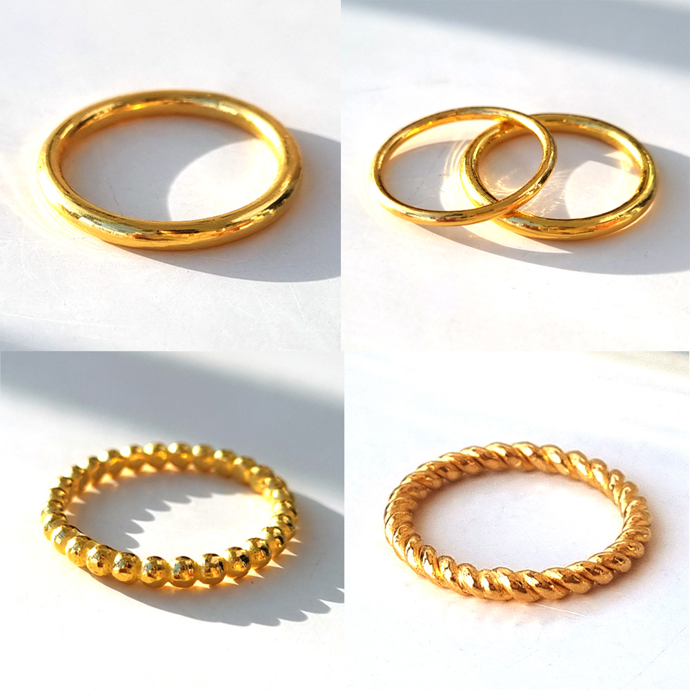 24k 순금 레이어드 반지 1.875g(반돈) 3.75g(1돈) 파이프 볼 꽈배기 골드링