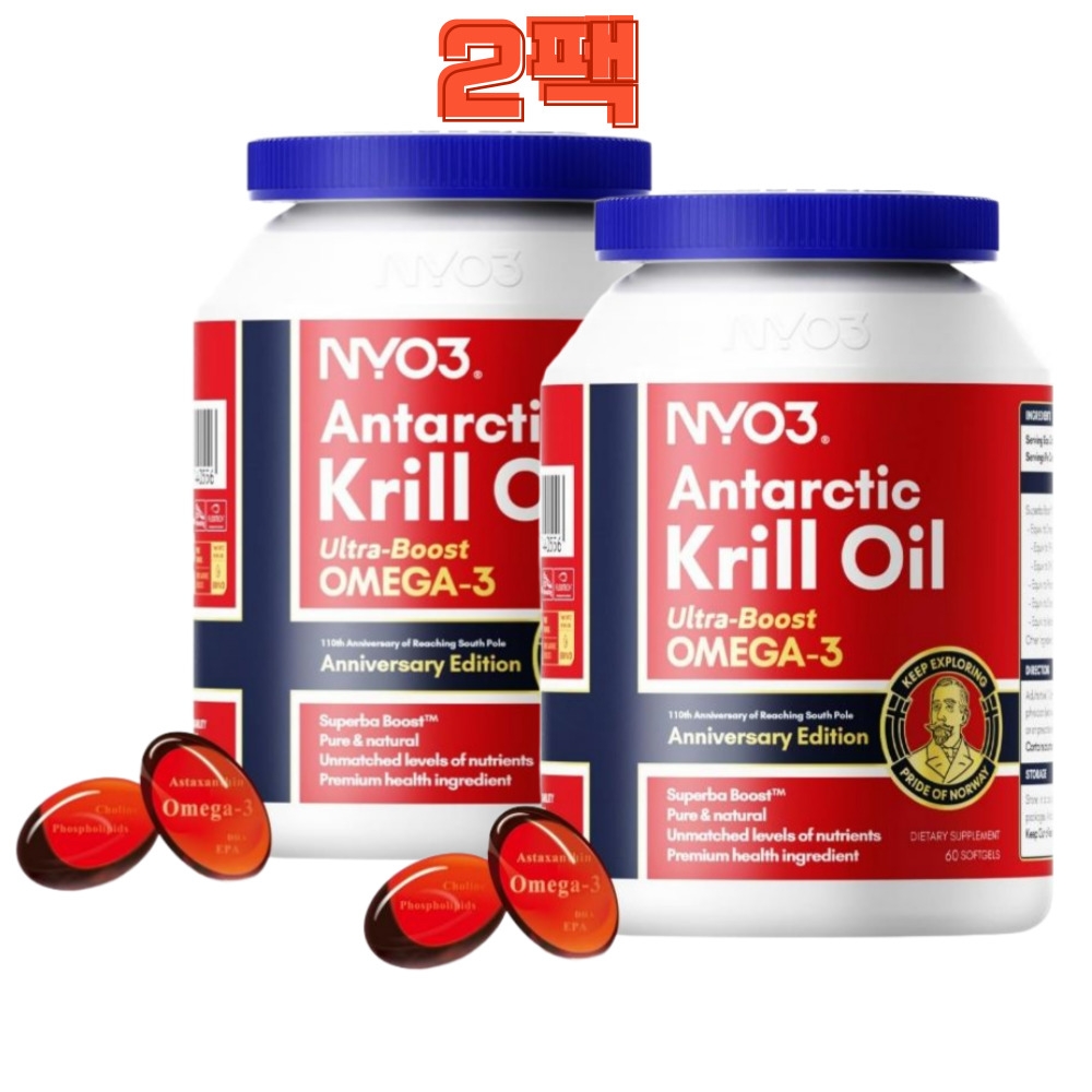 NYO3 남극 크릴오일 1000mg 인지질 오메가3 아스타잔틴 60정 2팩
