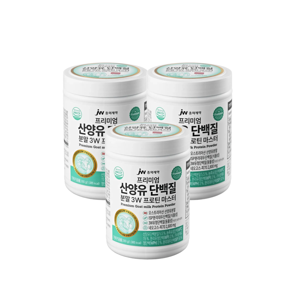 <b>JW중외제약</b> 프리미엄 산양유 <b>단백질</b> 분말 3W <b>프로틴</b> 마스터 280g, 3개