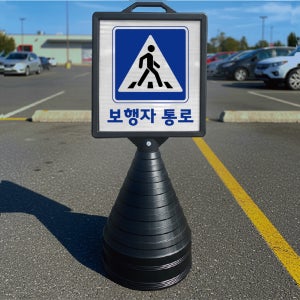 보행자통로 안전제일 입간판 검정오뚜기 사각형 물통 스탠딩 표지판 단면
