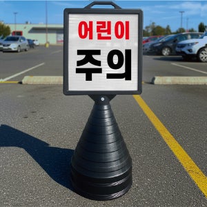 어린이 주의 보호구역 입간판 검정오뚜기 사각형 물통 스탠딩 표지판 단면