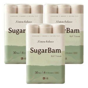 휴홈 슈가밤 사탕수수 대나무 4겹 화장지 30m, 30롤, 3팩