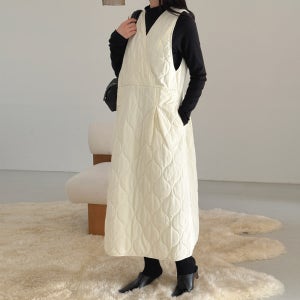 겨울 누빔 패딩 원피스 A라인 퀼팅 조끼 롱원피스 빅사이즈 뷔스티에 레이어드 플레어 검정