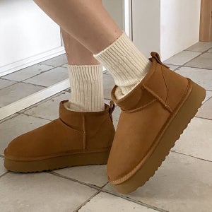 소가죽 양털 퍼부츠 울트라미니 겨울 방한 통굽 플랫폼 여성털부츠
