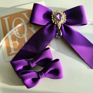 [유주LIKE] 강아지 리본 목걸이 넥타이 리본핀 2P 세트 퍼플 보라 애견 핸드메이드