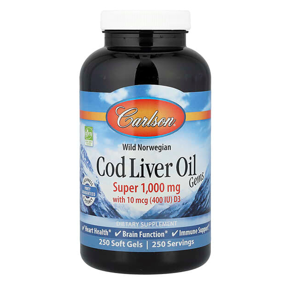 칼슨 노르웨이산 <b>코드 리버</b> 오일 <b>젬스</b> Carlson, Wild Norwegian, Cod Liver Oil Gems 250 Soft Gels