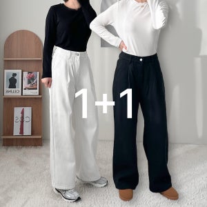 1+1 융기모청바지 블랙진 화이트진 세미와이드청바지 기모와이드데님