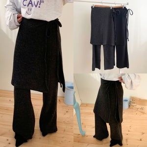 55-100사이즈 빅사이즈 여성 루즈핏 겨울 스커트 탈부착 밴딩 스판 랩 치마바지 슬랙스