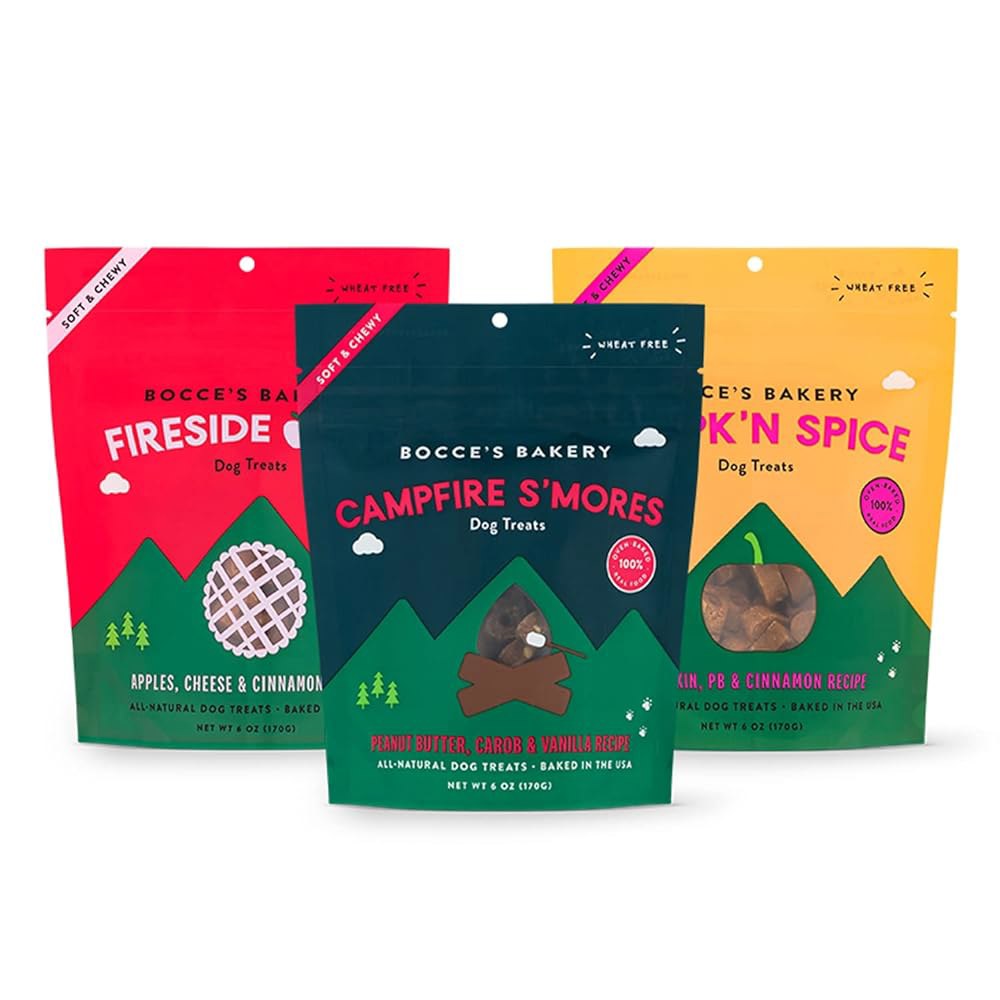 보체스 베이커리 바이 더 파이어 모듬 반려견 간식 번들, <b>밀</b> <b>프리</b> <b>데일리</b> 반려견 간식, 진짜 재료로 만든 미국산 베이킹, 천연 소프트 앤 츄이 쿠키, 각각 6온스