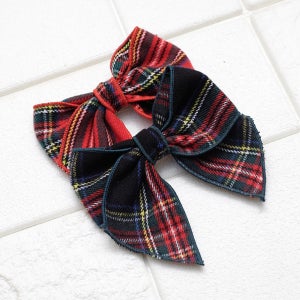 체크 빅 리본꼬리 여아 집게핀 아동 머리핀 크리스마스 헤어핀