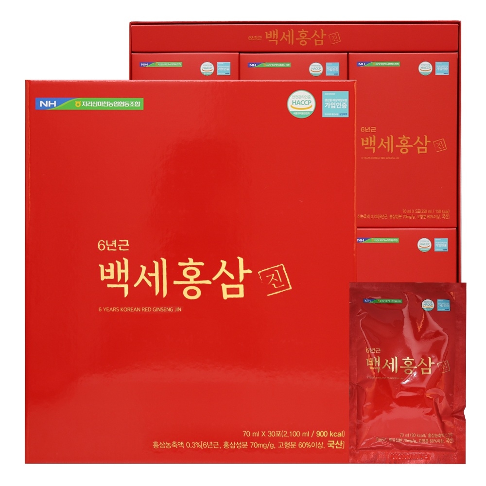 지리산마천농협 6년근 백세홍삼 선물세트 쇼핑백포장 70ml, 30회분, 2개