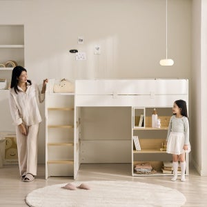 스칸디아 키즈홈 어린이 이층 벙커 침대 SS(슈퍼싱글), 매트포함+책장