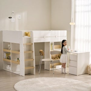 스칸디아 키즈홈 어린이 이층 벙커 침대 SS(슈퍼싱글), 매트포함+책장+책상+서랍장